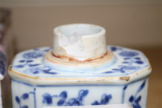 Two Chinese enamel tea caddies and three porcelain caddies largest 11cm